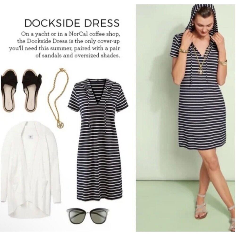 Cabi Dockside Hooded Navy White Striped Dress Coverup Size Sm 5409 Beachy